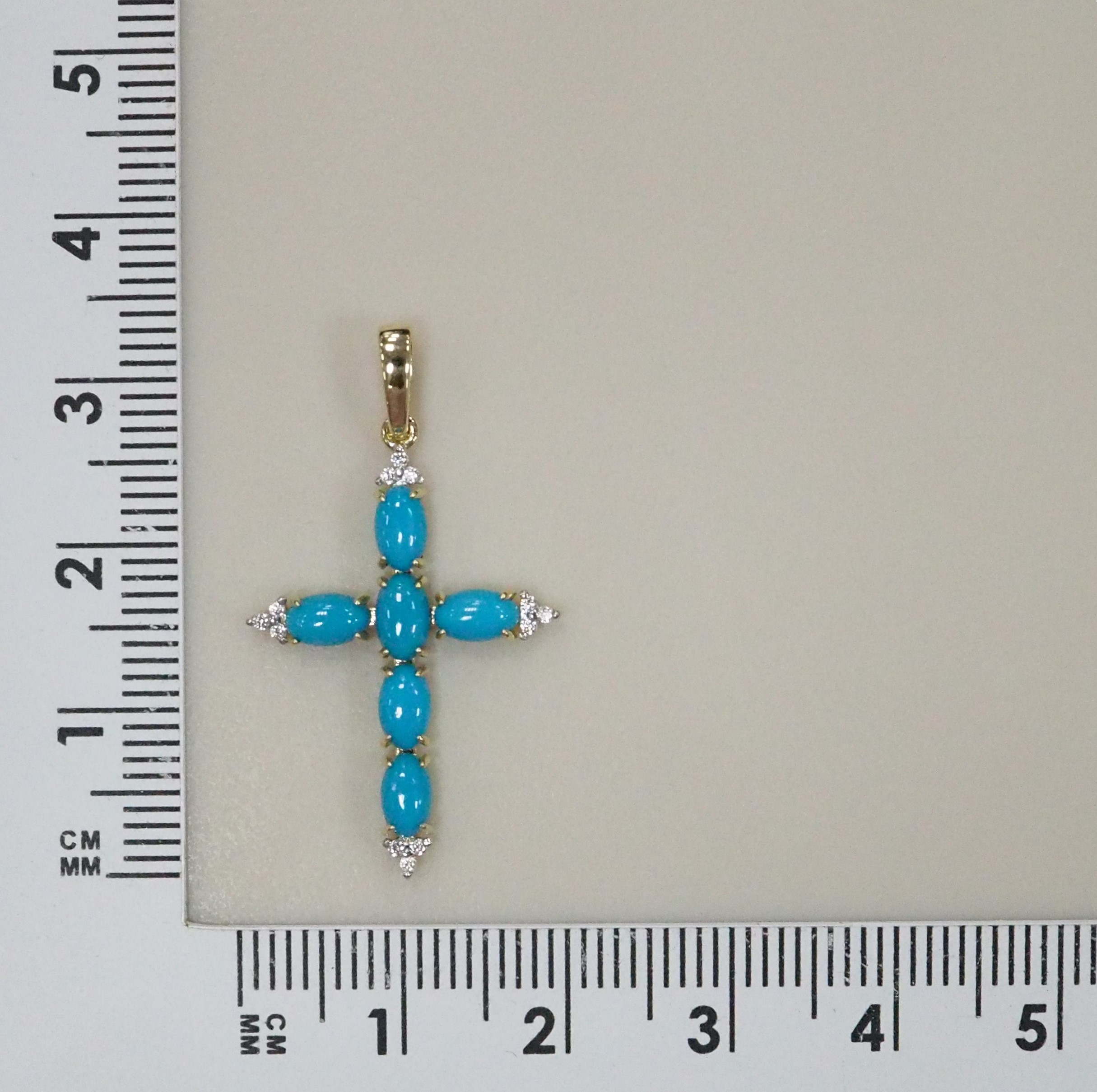 Подвеска-крест из желого золота с бирюзой